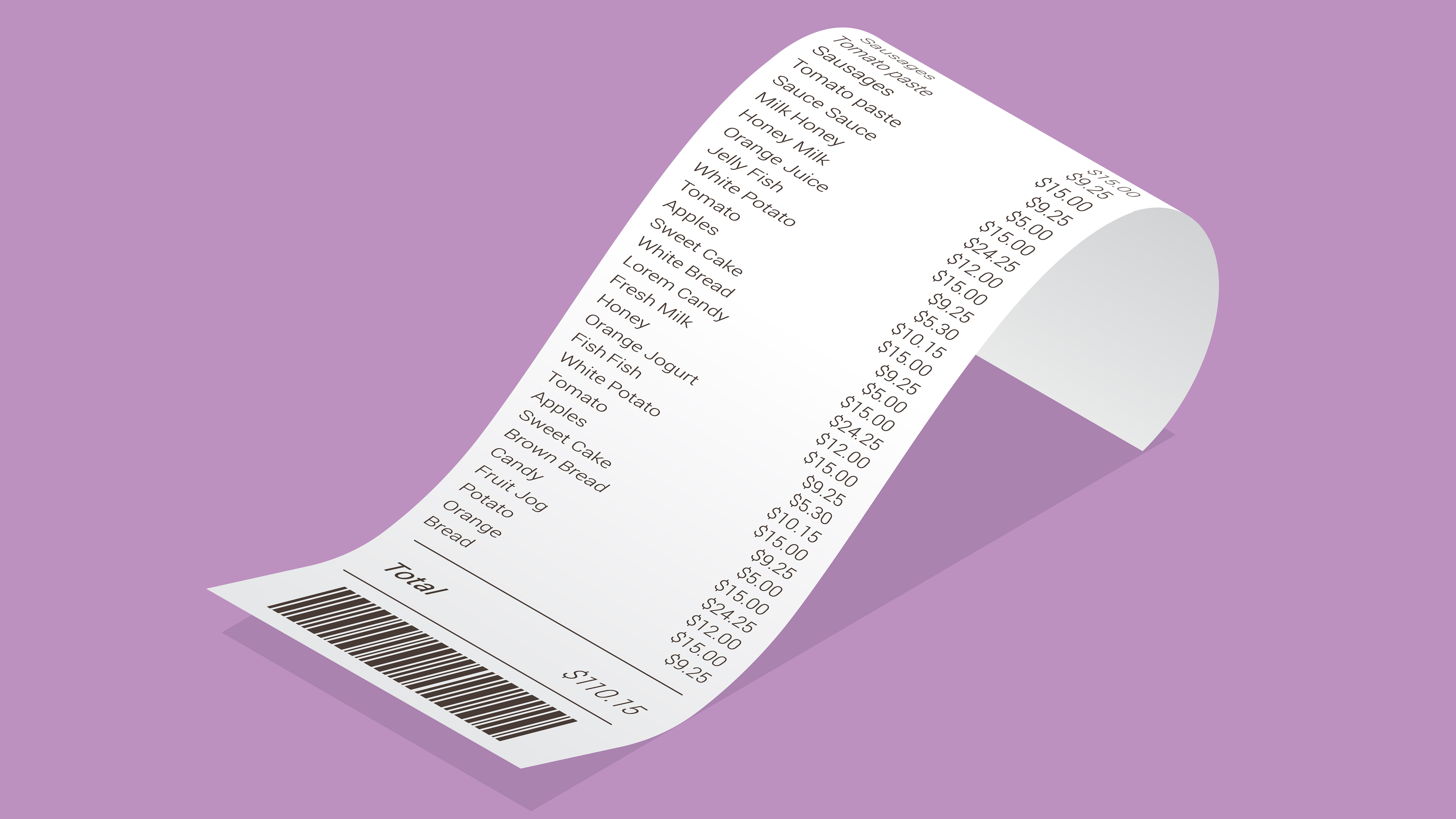 Isometric shop receipt, paper payment bill